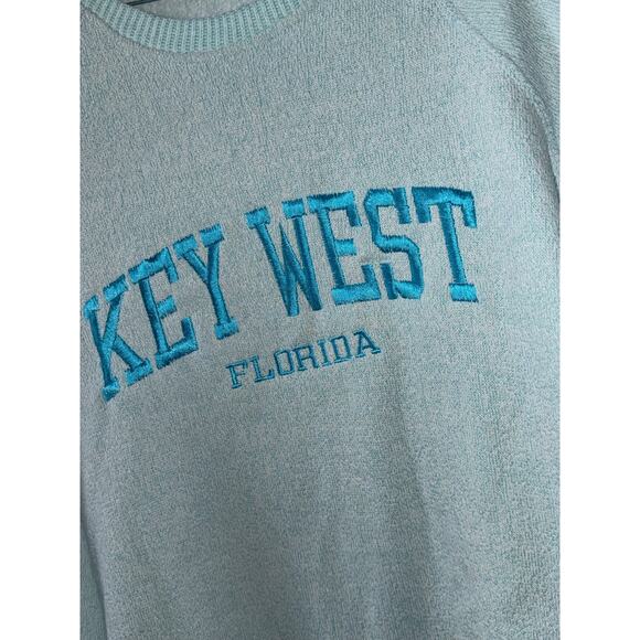 Basix of America Key West Florida Sweatshirt Small Aqua Blue Terry Cloth Pullove - Picture 2 of 6
